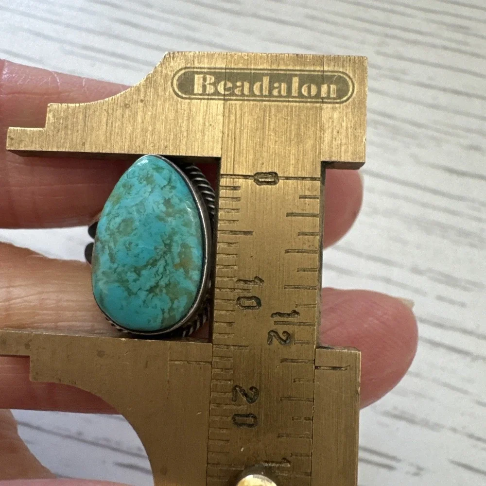 Navajo Turquoise Ring Sz 7.5 Signed Skeets Sterling‎ Native American Handmade